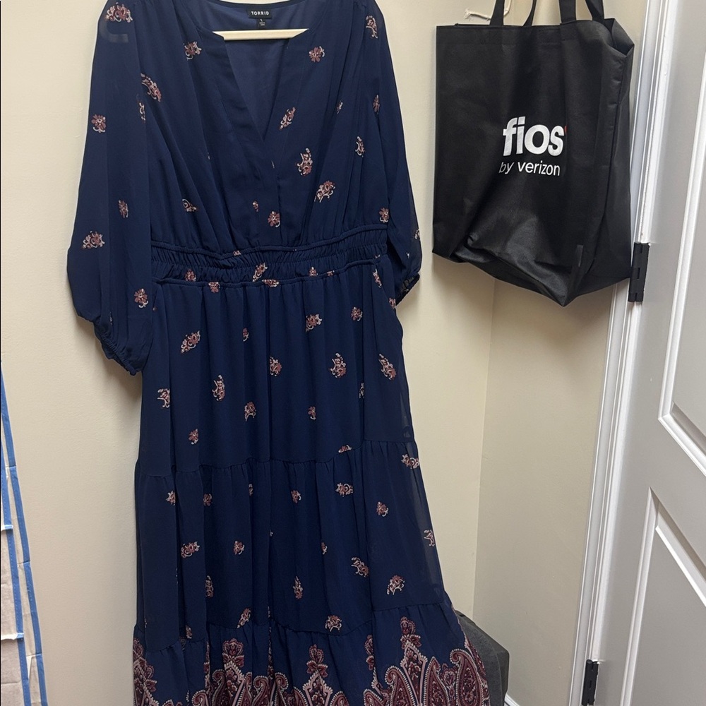 Torrid Blue Dress with Pink Floral Accents